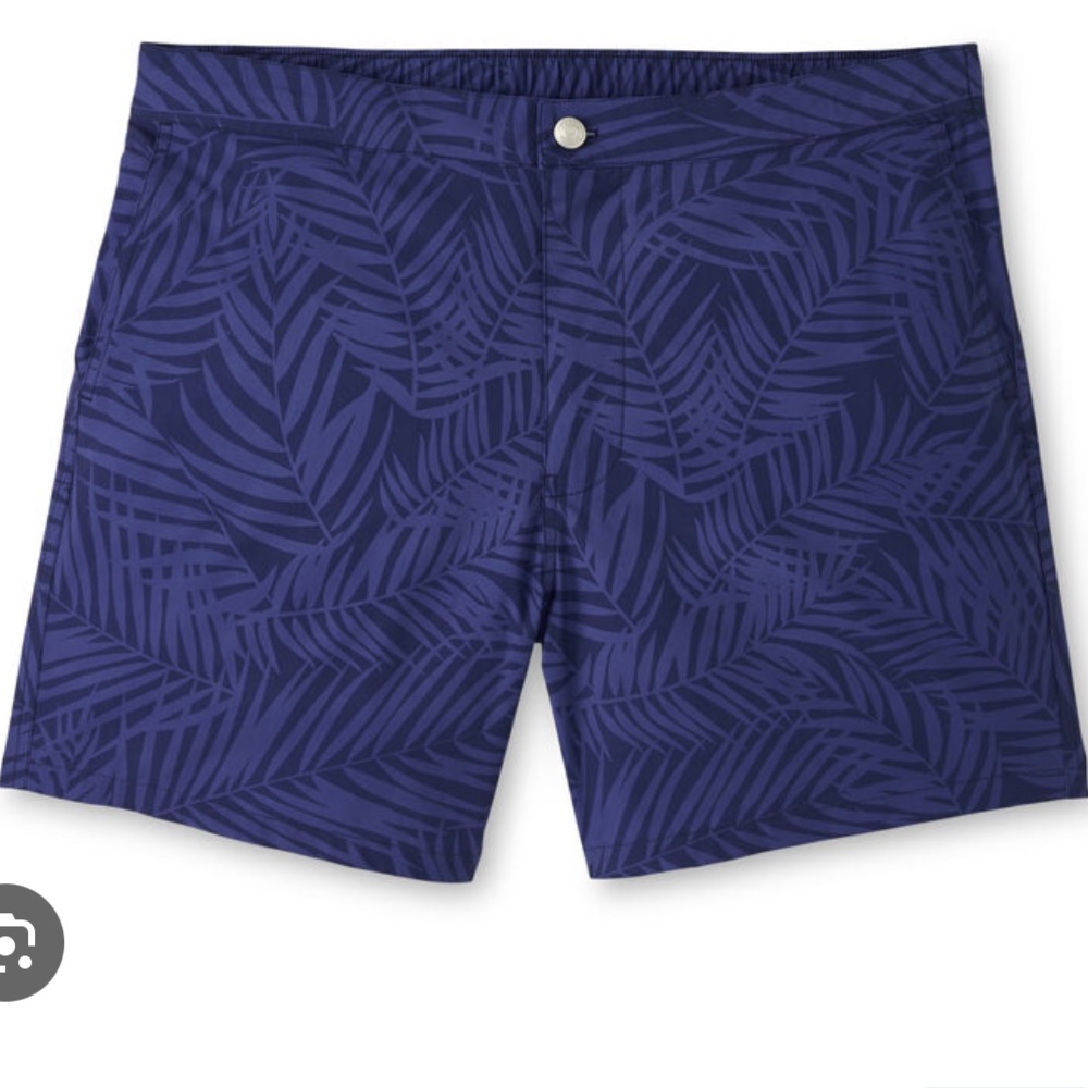 NWT Peter Millar Navy Palm Print Swim Trunks Size: XL